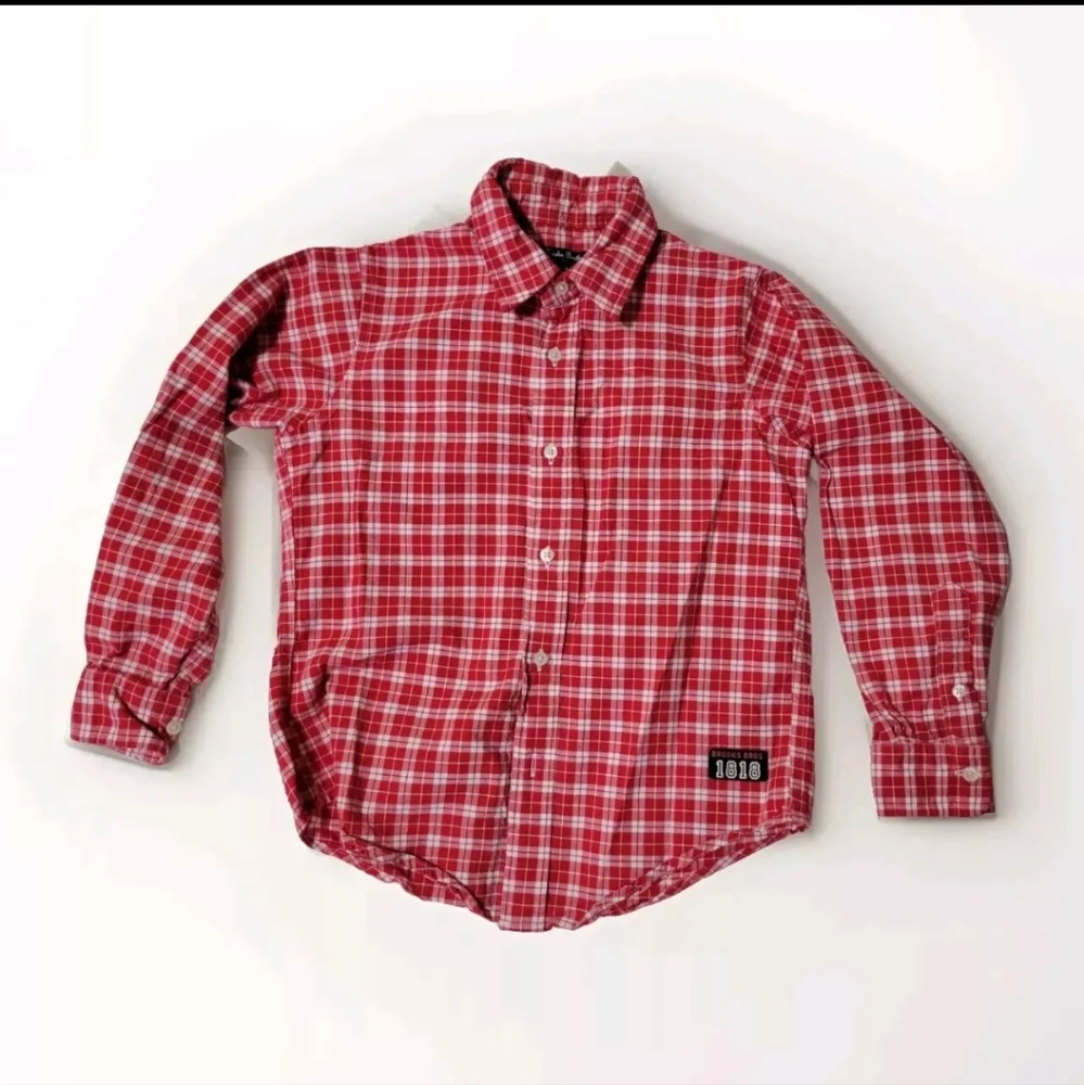 Brooks Brothers Boys Red Plaid Long Sleeve Button Down Shirt Size Small Holiday